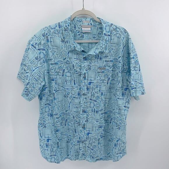 Columbia regular fit camping gear novelty print short sleeve button up shirt XL - Picture 1 of 6